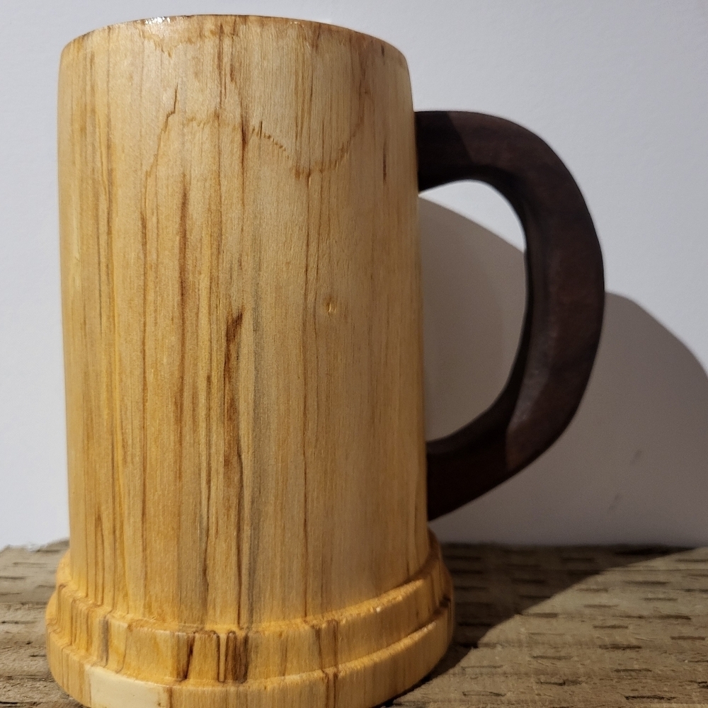 Hand Made Wooden Birch Mug with WalnutHandle - Picture 2 of 3